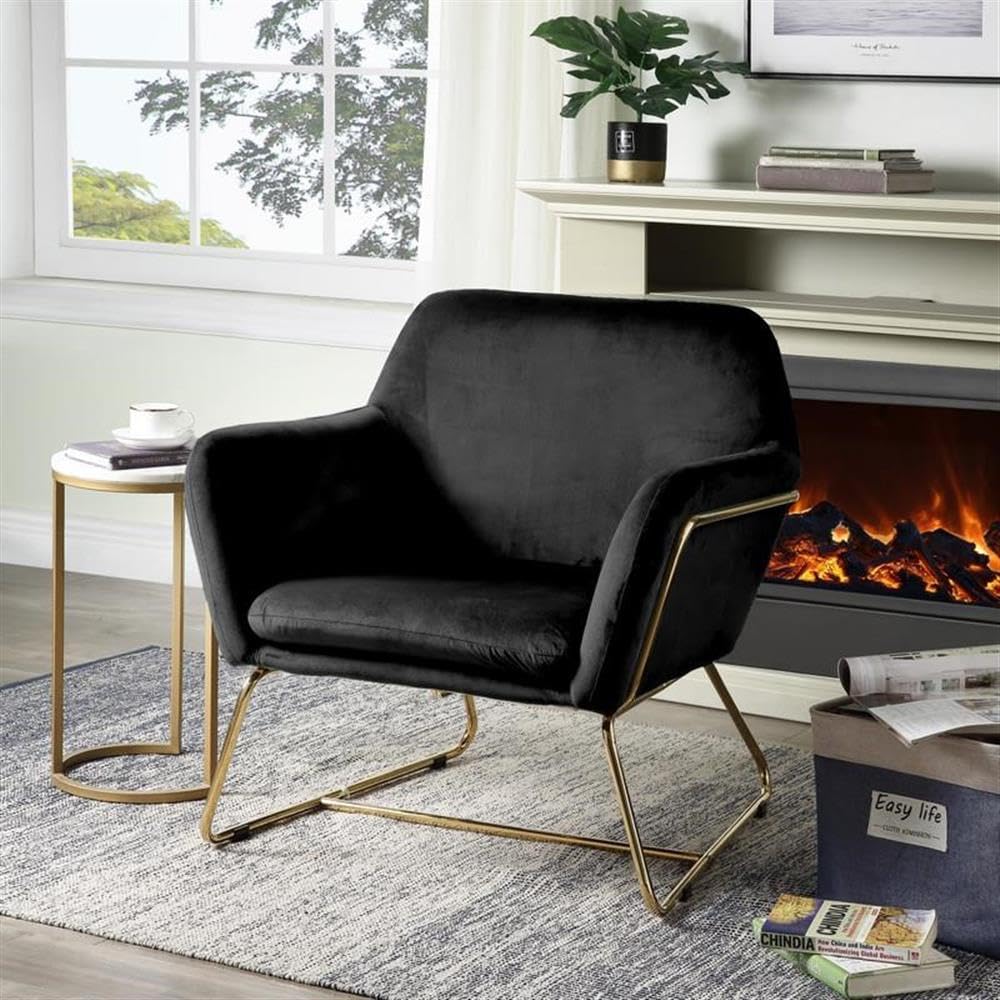Lilola Home Keira Black Velvet Accent Chair with Metal Base