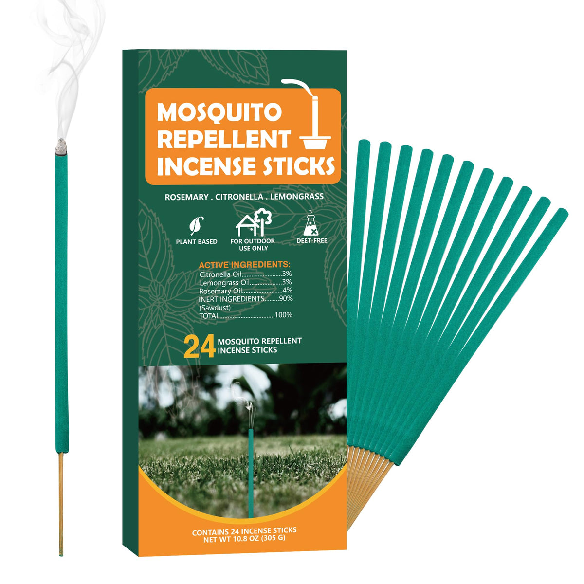 Mosquito Repellent Incense Sticks Outdoor Patio, 24Pcs Citronella Incense Sticks, Deet Free Natural Organic Mosquito Barrier Mos