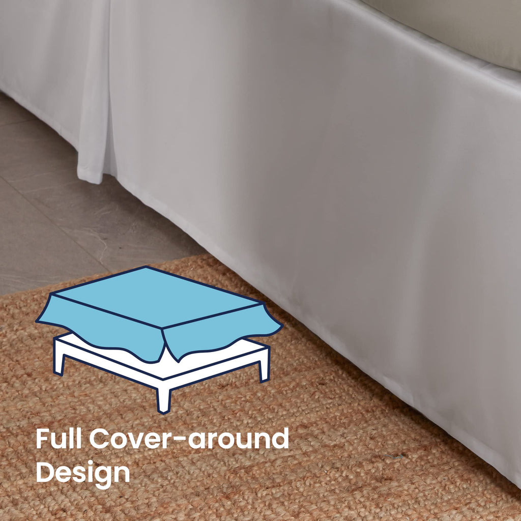 Sleep Zone Pleated Bed Skirts Queen Size, 15 Inch Tailored Drop Easy Fit Bedskirt, Anti-Static, Fade Resistant (Queen, White)