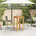 vidaXL 3-Piece Patio Bar Set - Gray PE Rattan Bar Stools, Solid Acacia Wood Table, Removable Cushions for Garden & Outdoor Use