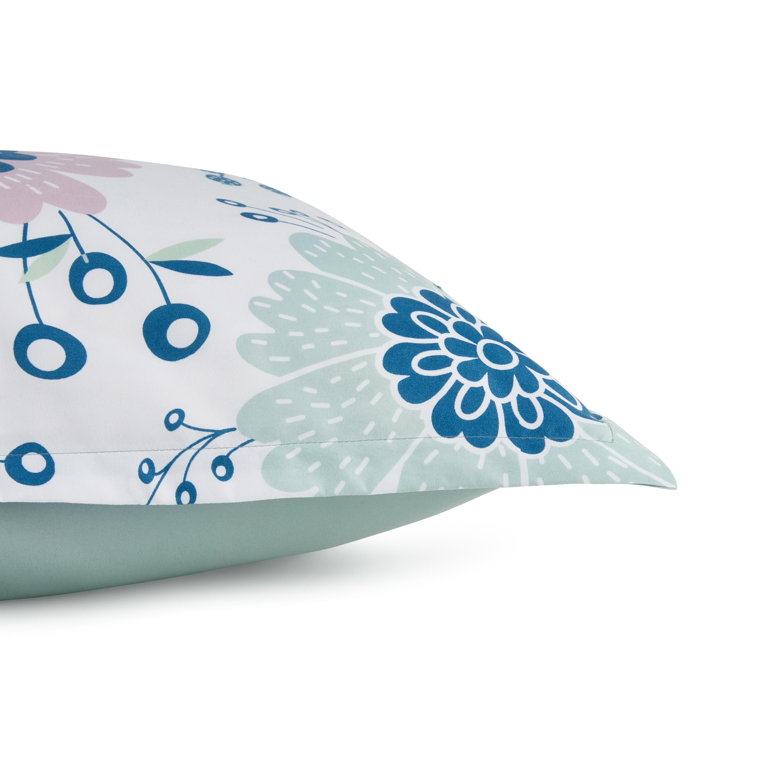 Amazon Basics - 3 Piece Microfiber Kid'S Comforter And Pillow Sham Set, Full/Queen, Purple Flowers, Bluish Pink, Floral