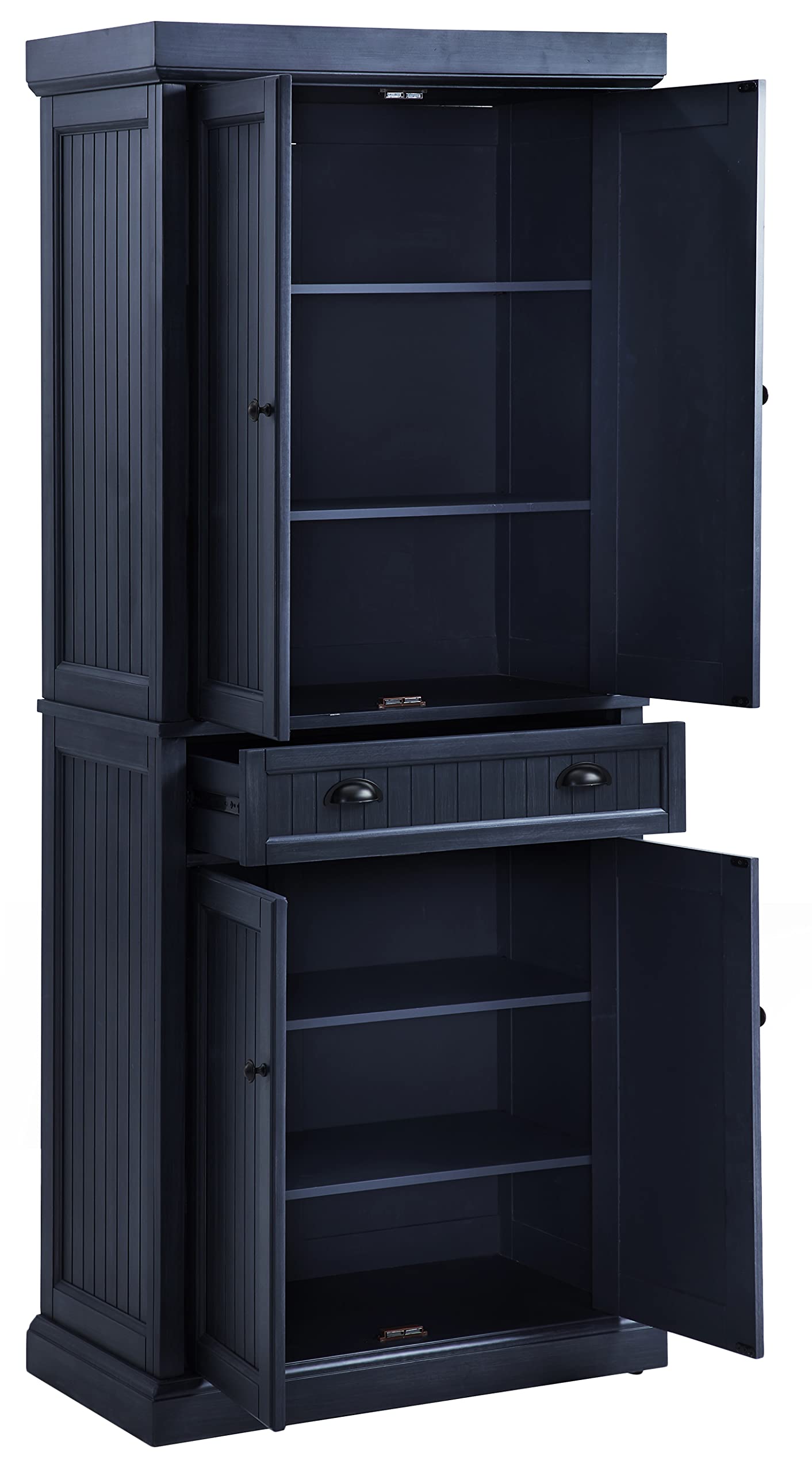 Crosley Furniture Seaside Coastal Pantry Storage Cabinet with Shelves, Kitchen, Dining, or Laundry Room, Distressed Navy