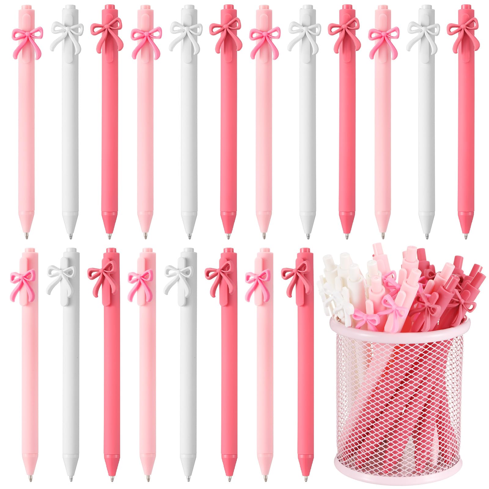 Sayglossy 20 Pcs Multicolor Bow Ballpoint Pens Coquette Aesthetic Retractable Bowknot Black Ink Pen Butterfly Bow Party Favor Gi