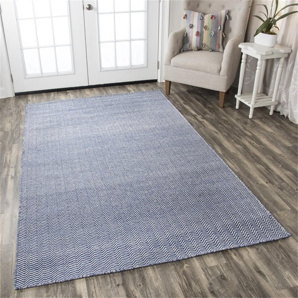 Rizzy Home | Tw2922 | Twist Collection | Wool Area Rug | 3' X 5' | Blue/Off White Chevron