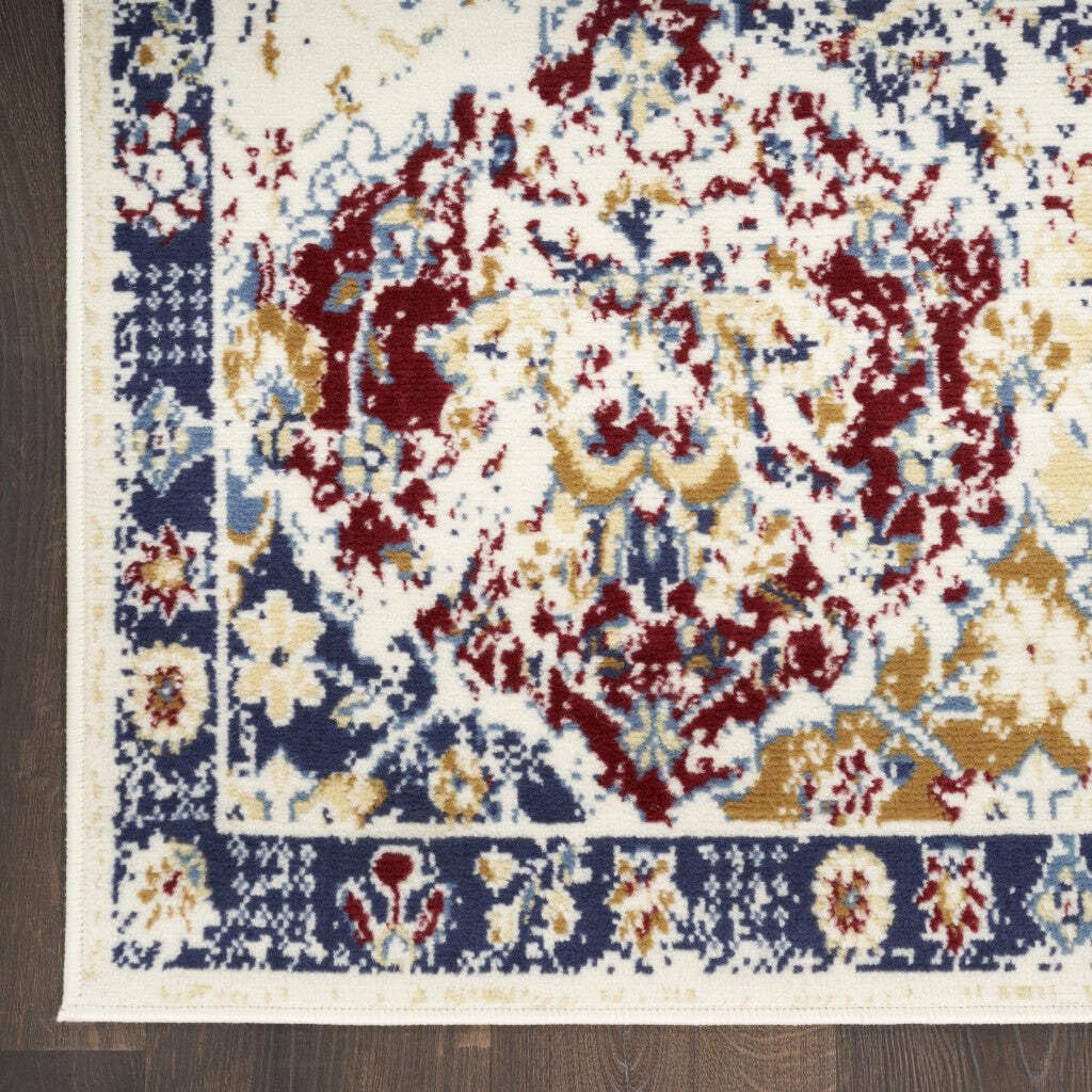 HomeRoots 522102 8 x 10 ft. Navy Blue Damask Traditional Power Loomed Distressed Rectangle Area Rug