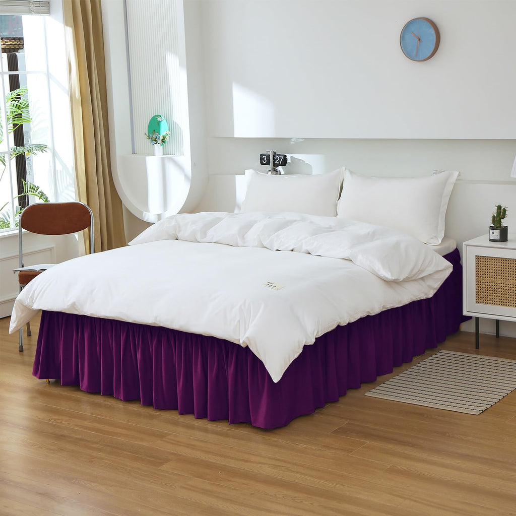 Meila Full Bed Skirt, Wrap Around Ruffle Bed Skit For Full Beds With 24 Inch Drop, Elastic Dust Ruffles Easy Fit Wrinkle & Fade Resistant, Purple