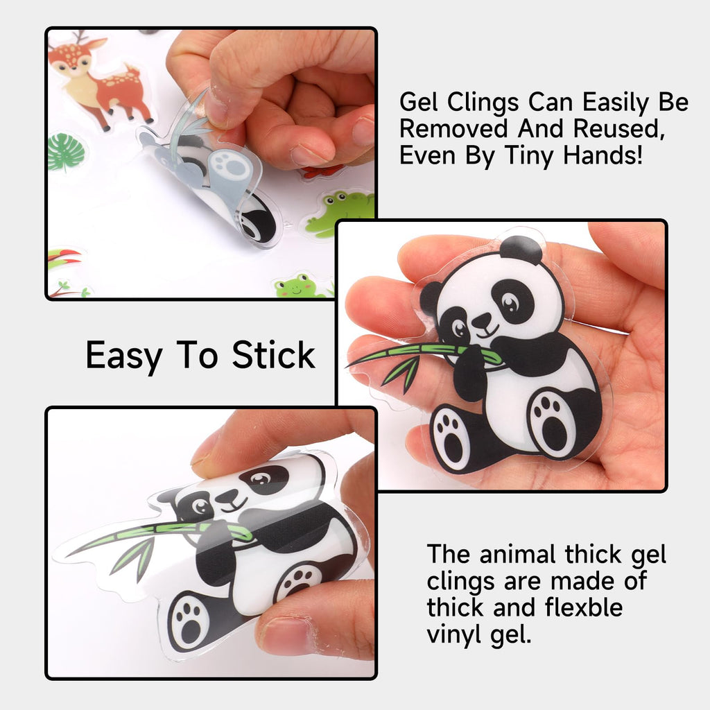 Marforever 50 Pcs Jungle Animals Window Gel Clings Stickers Removable And Reusable Window Clings Decals Thick Gel Clings For Adu