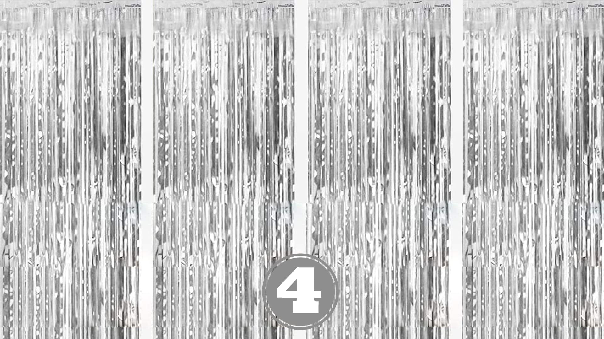 Flyloons Silver Foil Curtains For Birthday Decoration Items Backdrop Pack Of 4 Baby Shower Anniversary, Marriage, Bachelorette P