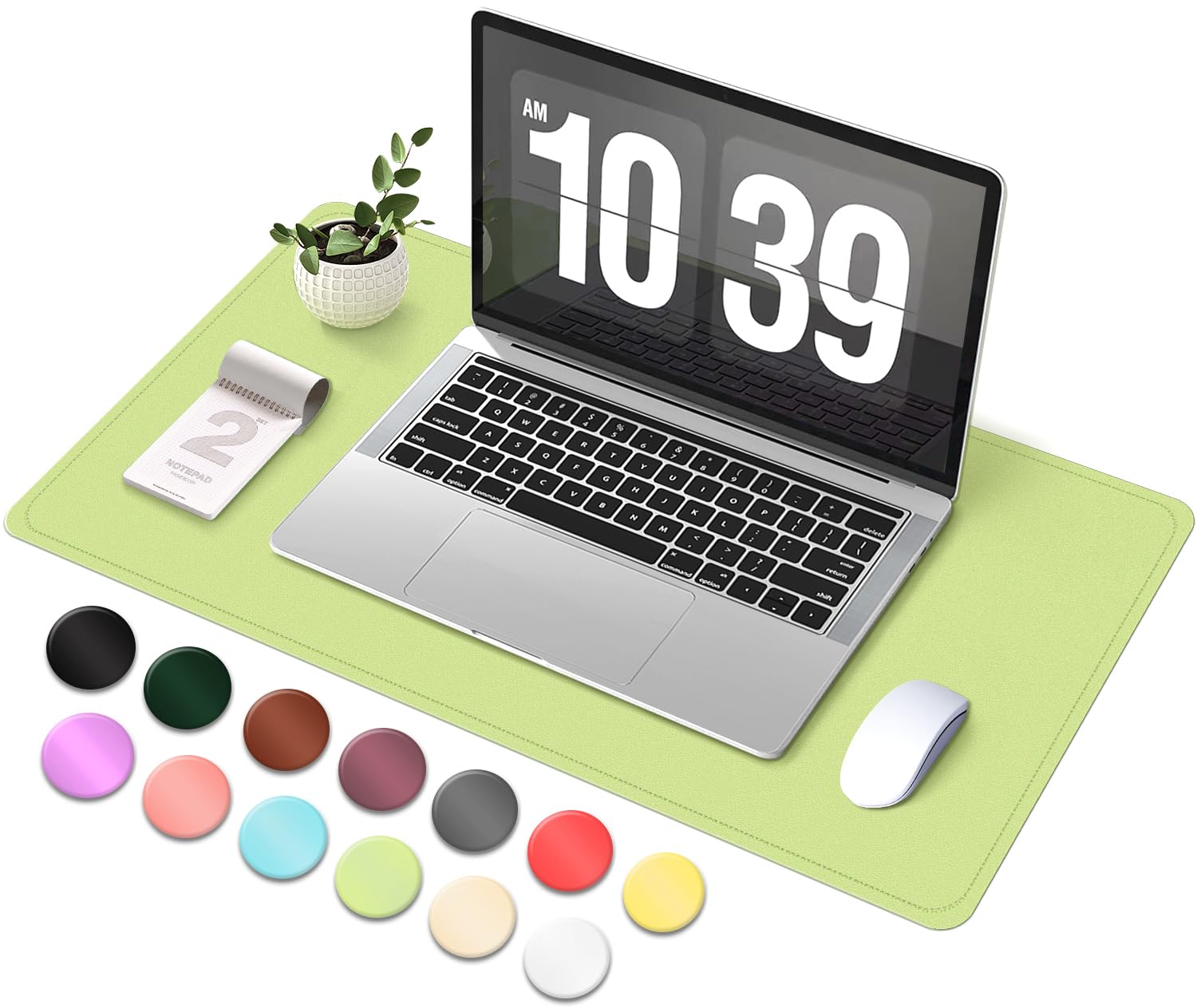 Leather & Suede Desk Pad Protector, Non-Slip Large Mouse Pad, Waterproof Desk Blotter Cover For Office & Home (Matcha Green, 23.