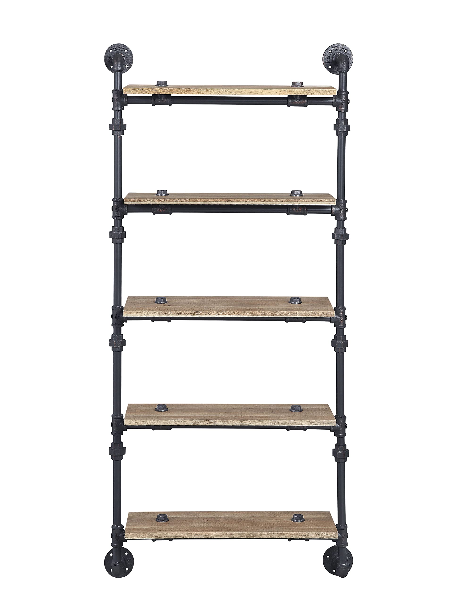 Acme Brantley Wall Rack with 5 Wooden Shelves in Oak and Sandy Black