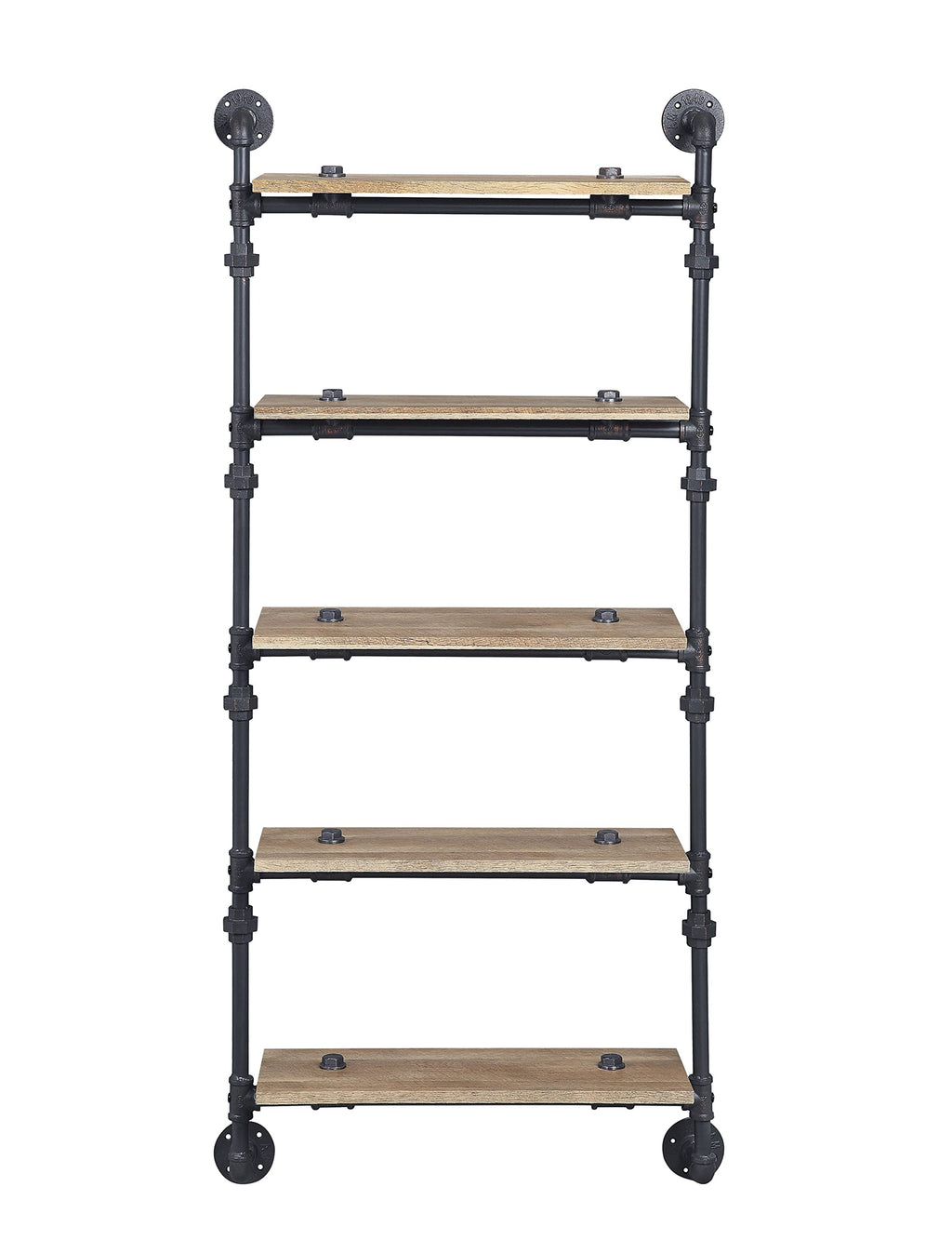 Acme Brantley Wall Rack with 5 Wooden Shelves in Oak and Sandy Black