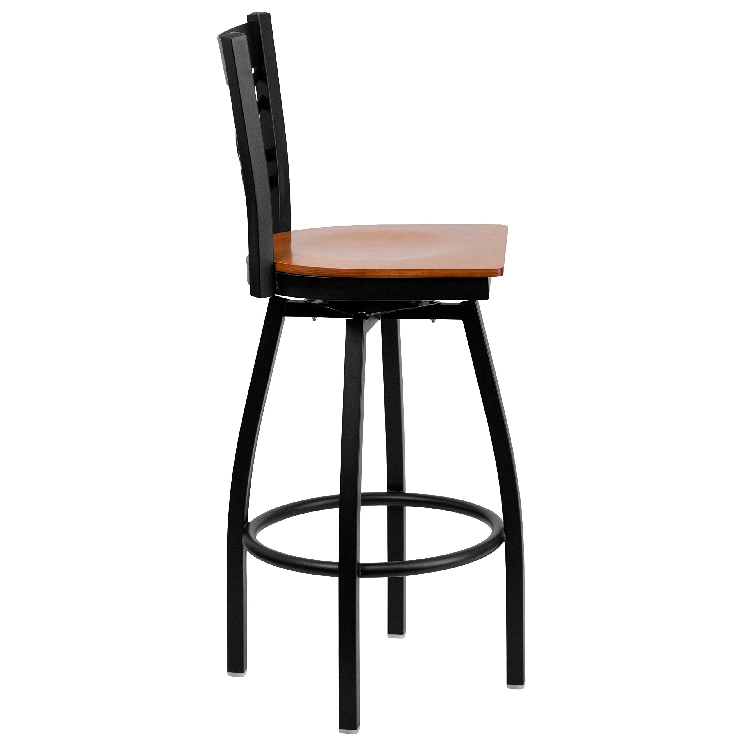 Flash Furniture Hercules Series Black ''X'' Back Swivel Metal Barstool - Cherry Wood Seat