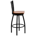Flash Furniture Hercules Series Black ''X'' Back Swivel Metal Barstool - Cherry Wood Seat