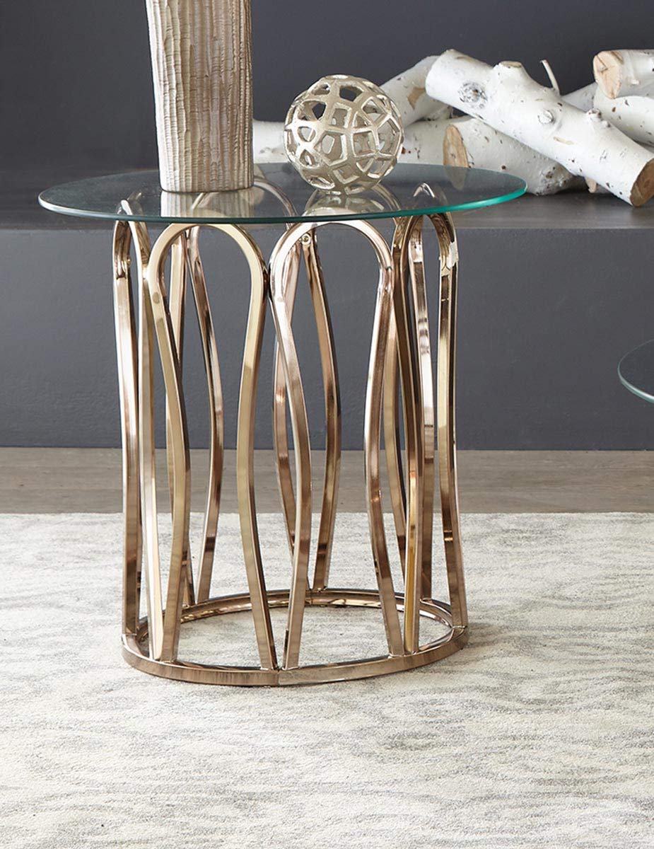 Coaster Home Furnishings Monett Metal Round End Table Chocolate Chrome and Clear