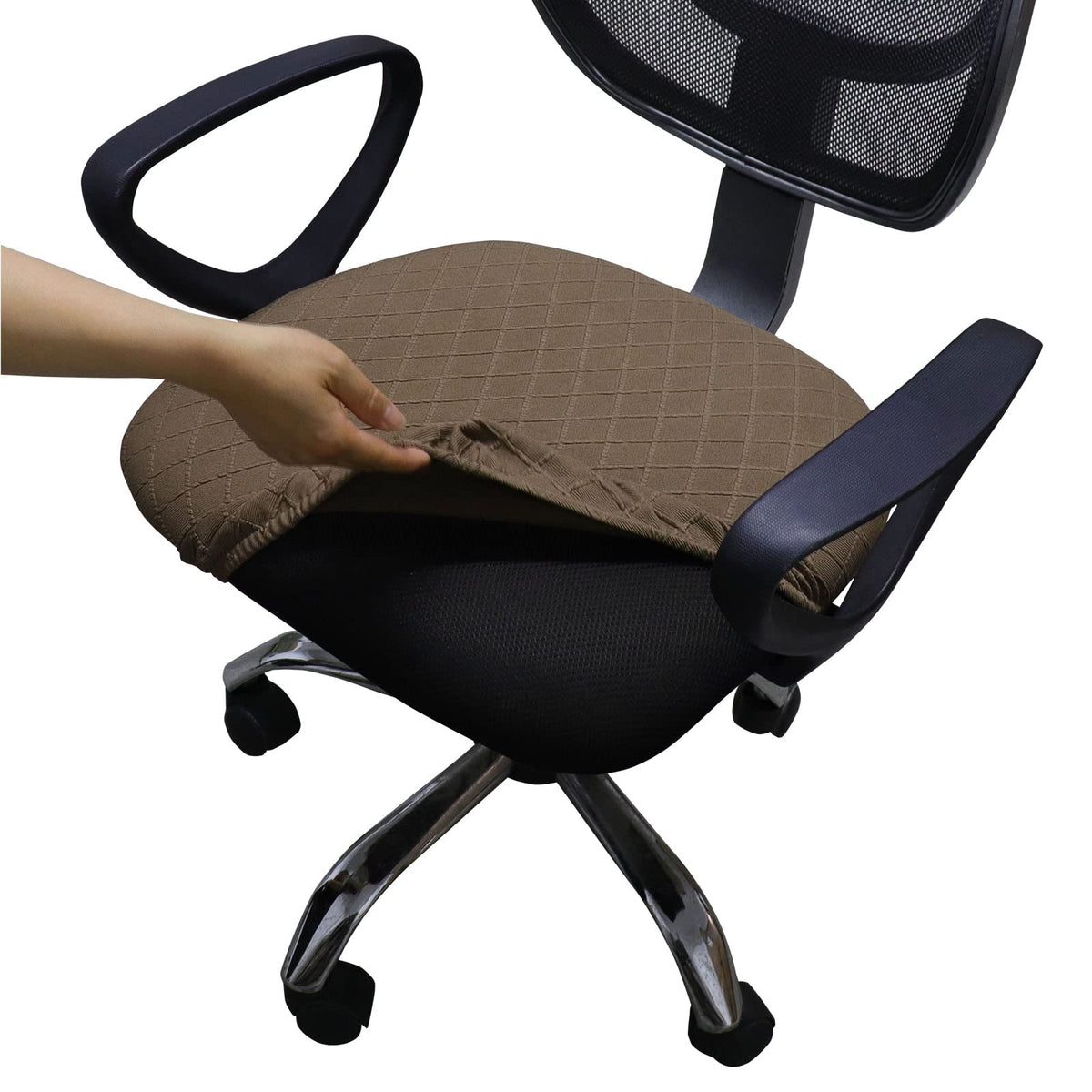 Melaluxe Stretch Jacquard Office Chair Cover, Removable Washable Desk Chair Cover Rotating Chair Seat Slipcover, Brown