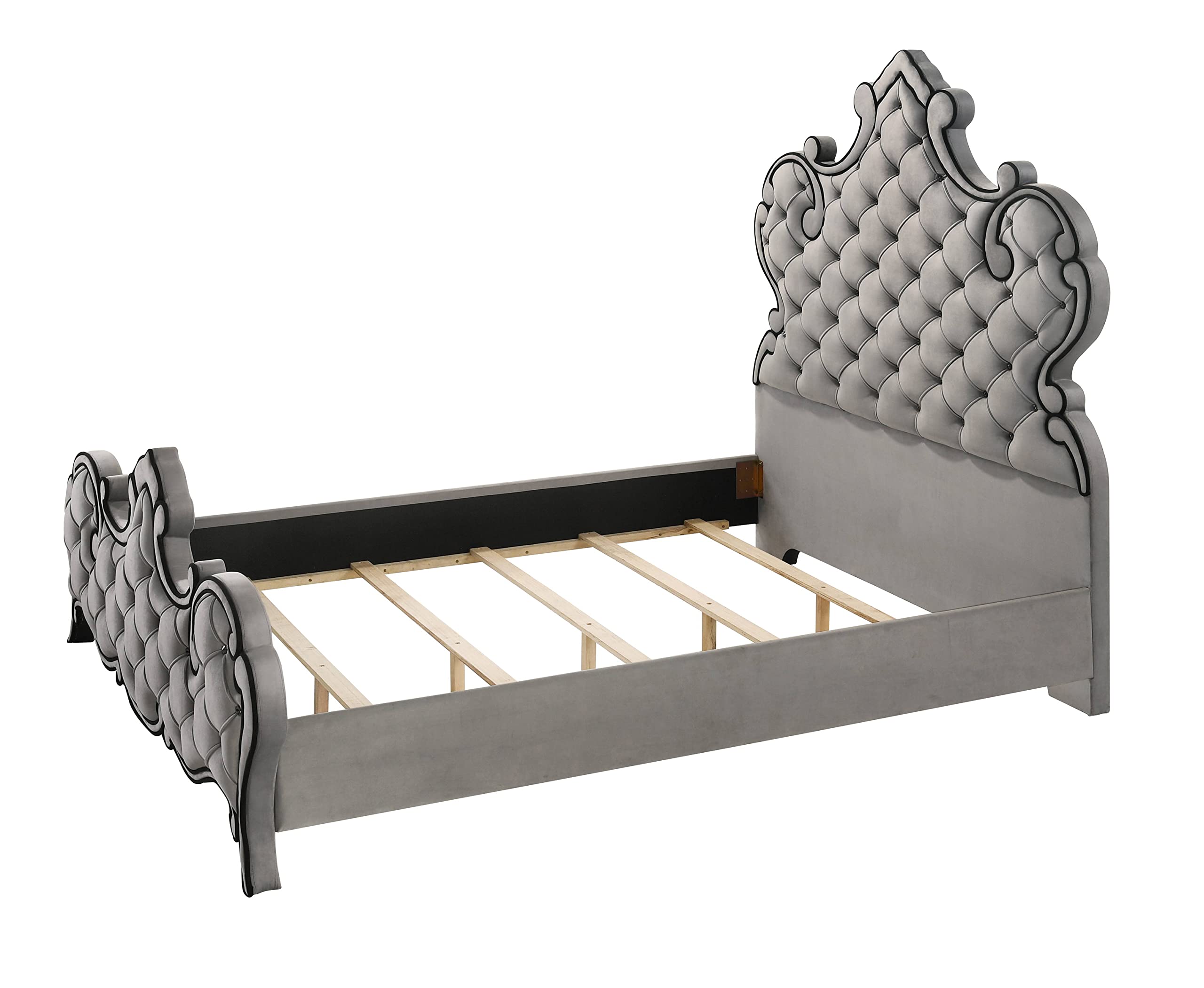 ACME Furniture Fully Upholstered Queen Size Bed, Gray Velvet