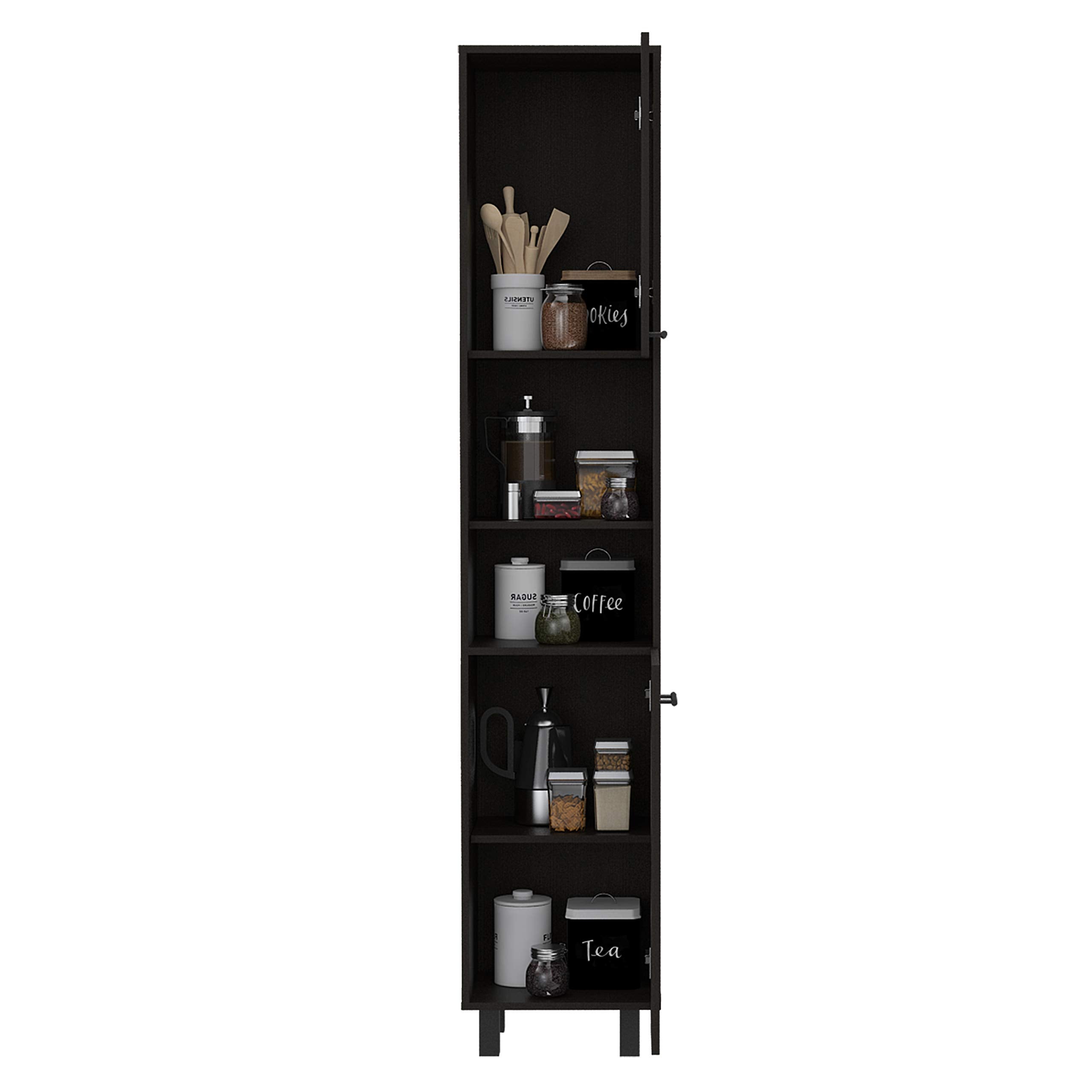 FM FURNITURE Sheffield Pantry Cabinet, with Two Cabinets and Two Open Shelves - Black Wengue Color. for Kitchen Room