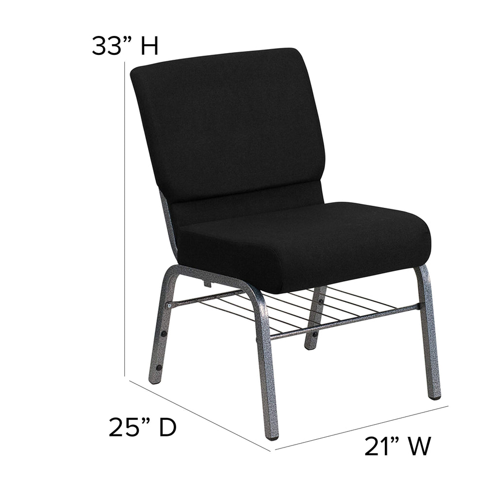 Flash Furniture Hercules Series 21''W Church Chair In Black Fabric With Book Rack - Silver Vein Frame