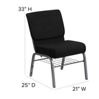 Flash Furniture Hercules Series 21''W Church Chair In Black Fabric With Book Rack - Silver Vein Frame