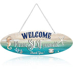 Hotop Hanging Sea Decorations Funny Bathroom Metal Wall Decor Sign Beach Marine Theme Art Ocean Home Welcome Please Seat Yoursel