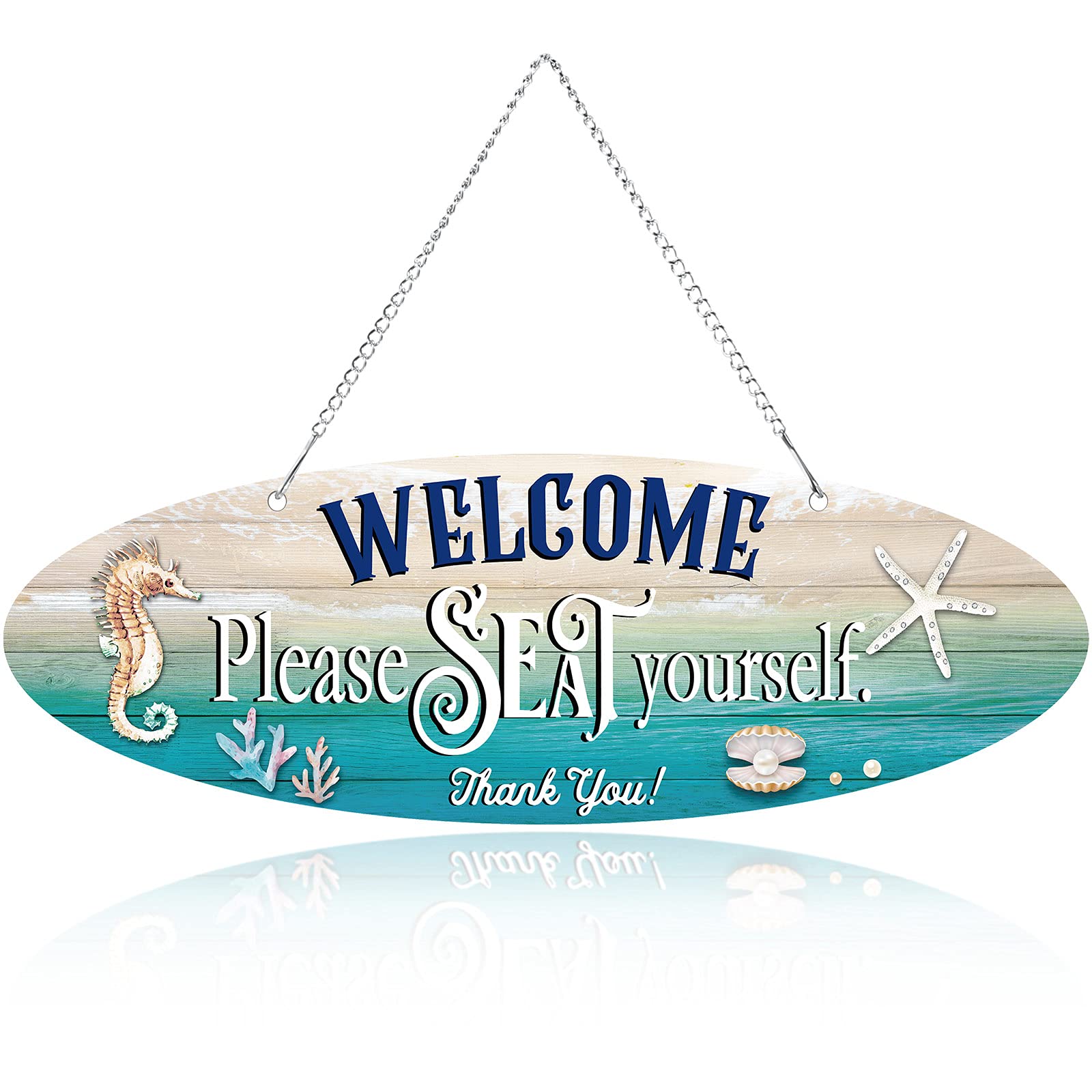 Hotop Hanging Sea Decorations Funny Bathroom Metal Wall Decor Sign Beach Marine Theme Art Ocean Home Welcome Please Seat Yoursel
