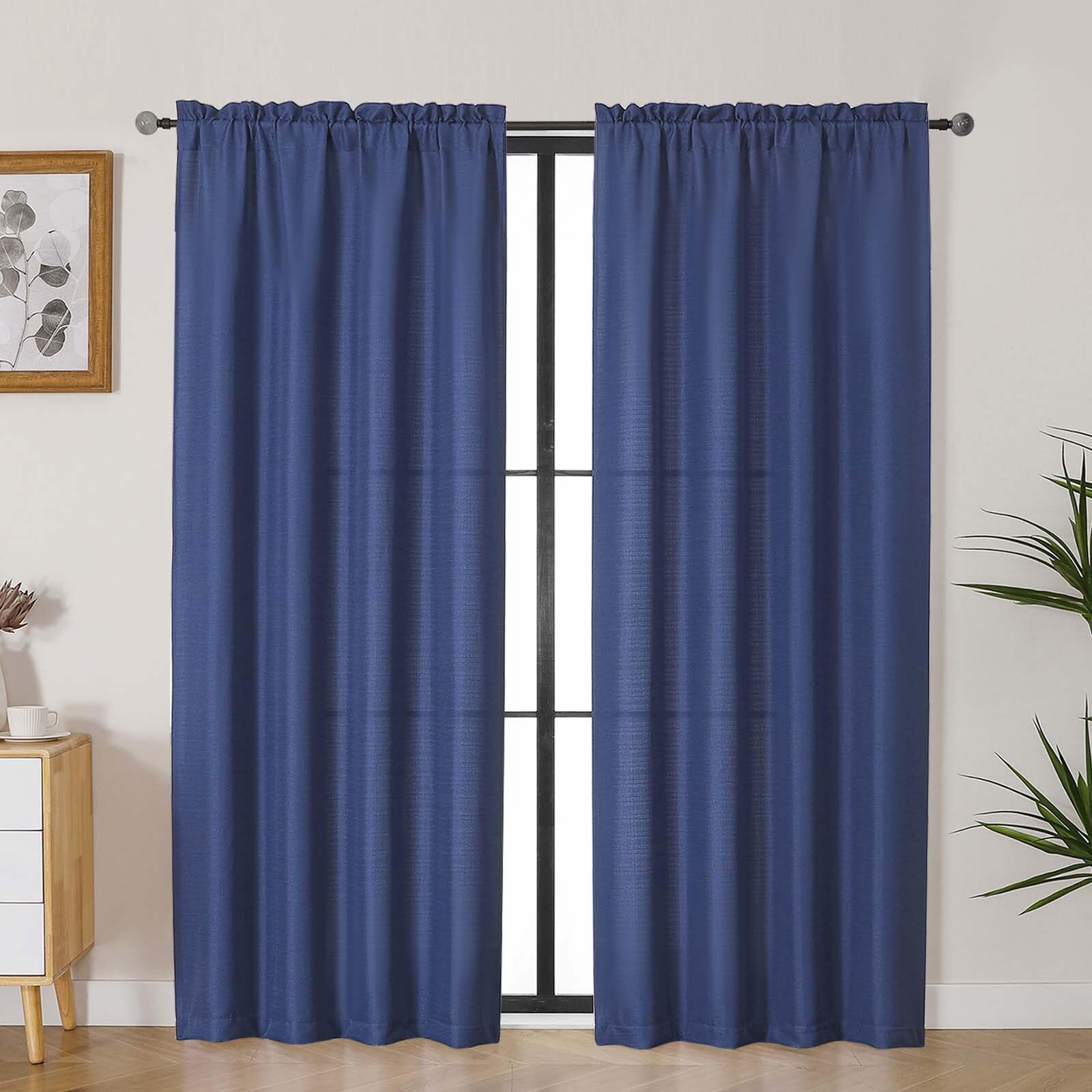 Lecloud Bessie Blue Curtains for Bedroom 72 Inches Long 2 Pcs, Airy Light Filtering Faux Linen Textured Window Curtains for Livi