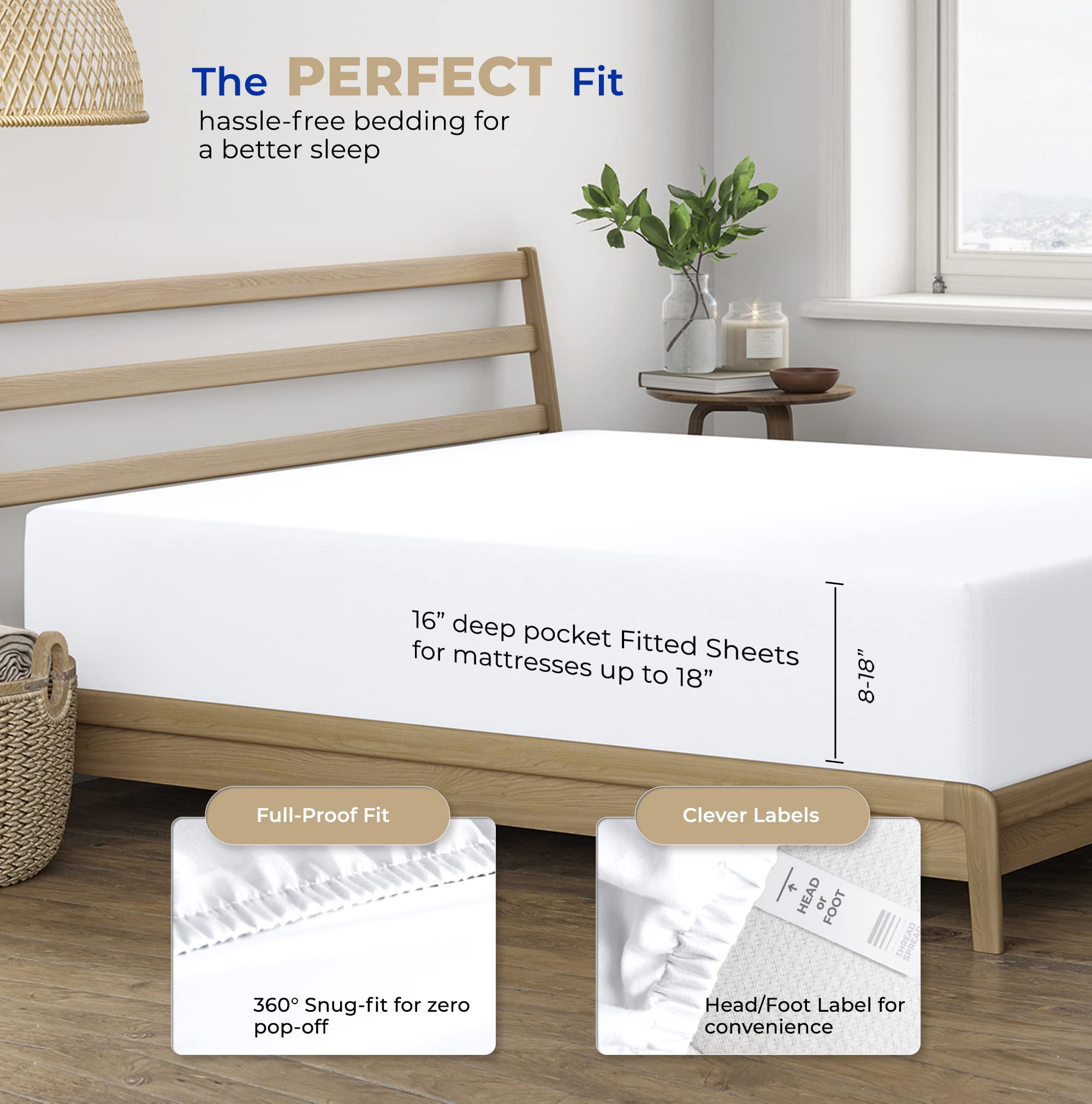 Thread Spread 100% Cotton Full Size Fitted Sheet Only - 400 Thread Count 16'' Deep Pocket Full Size Fitted Sheet, Soft Cooling D