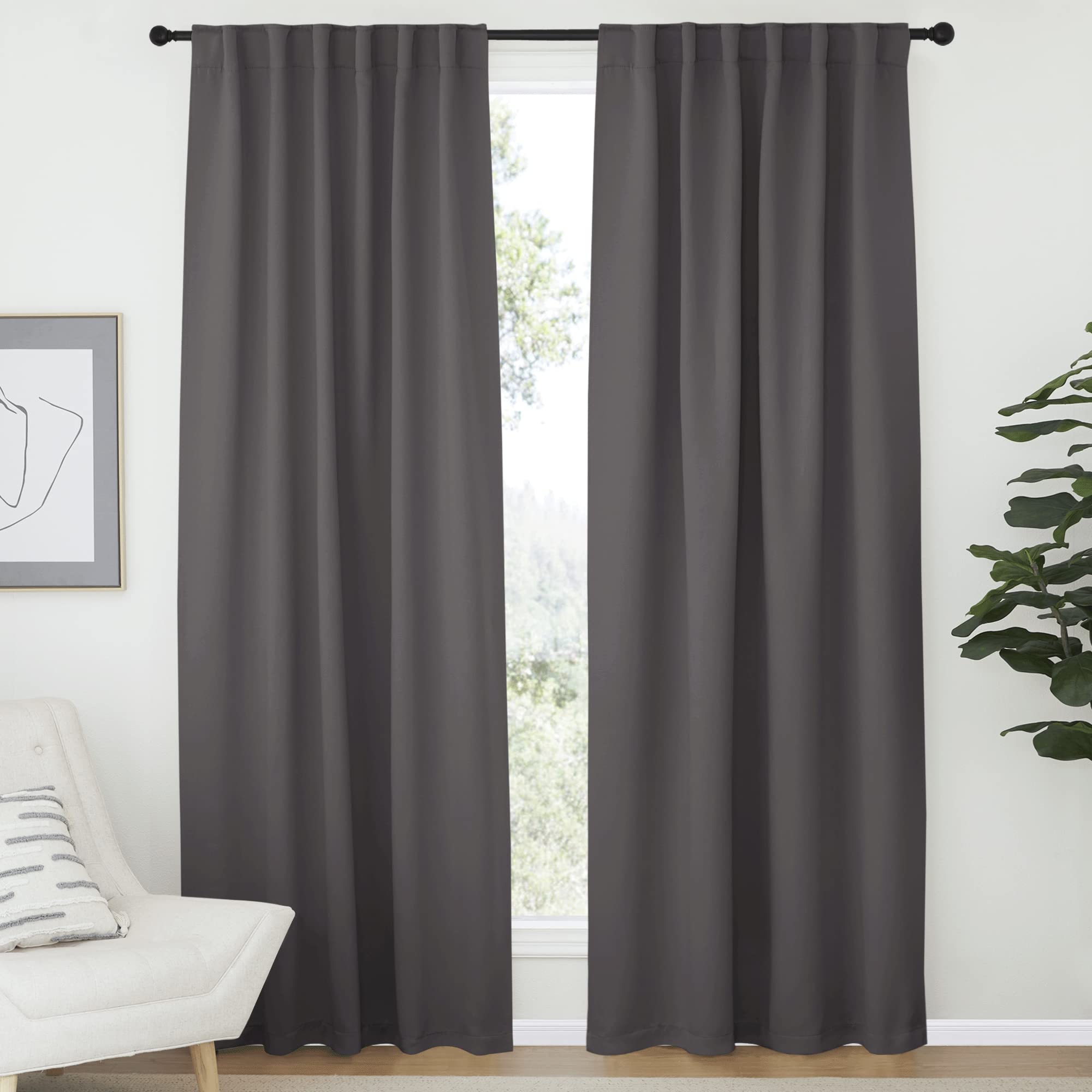 Nicetown Bedroom Blackout Draperies And Window Treatment- (Gray Color) 52 Width X 72 Length, 2 Panels Set, Solid Blackout Curtain Panels