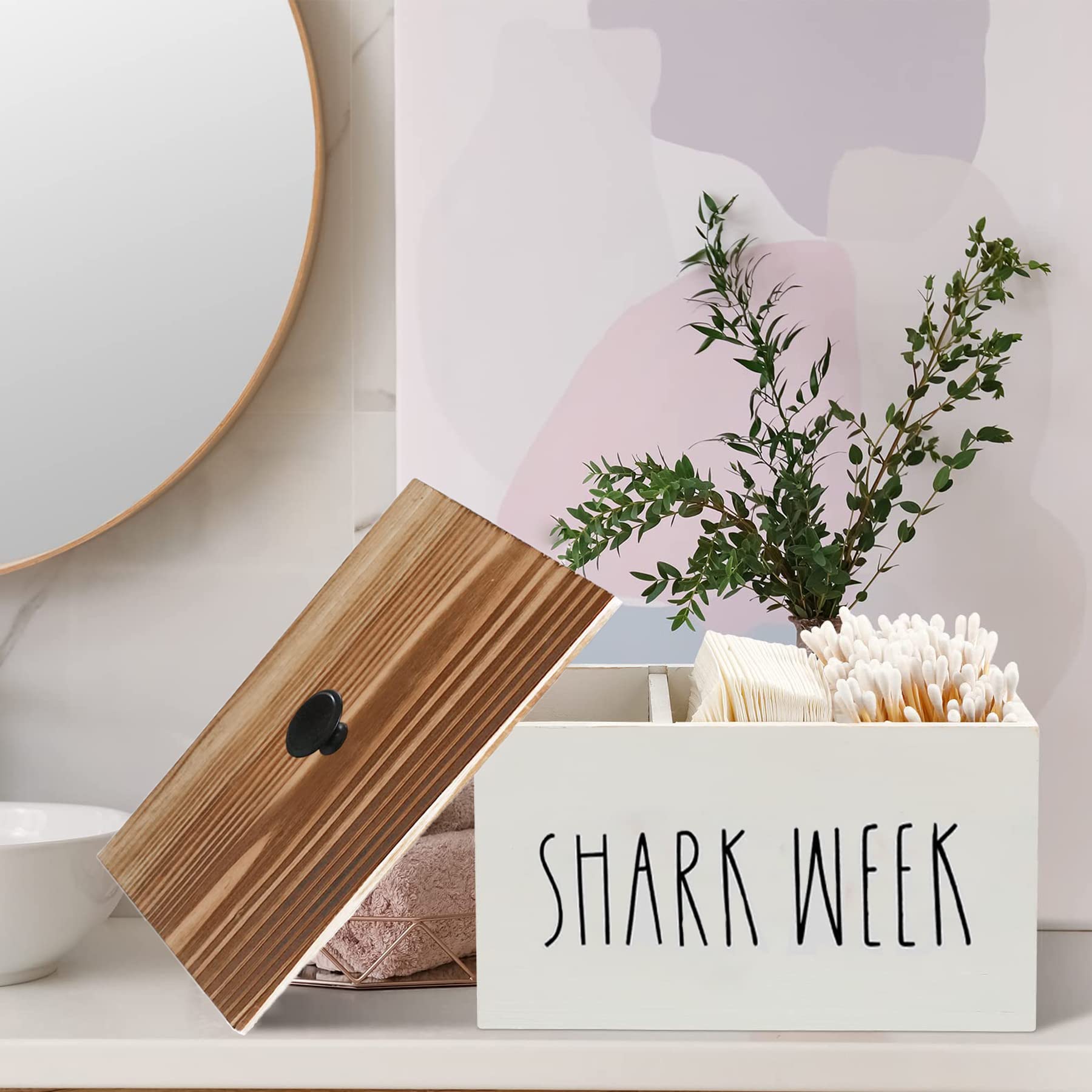 Tampon Holder For Bathroom,Farmhouse Bathroom Organizer,Rustic Wood Bathroom Storage Bin With Lid,Wood Movable Partition Feminin