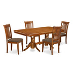 East West Furniture NAPO5-SBR-C 5 Piece Dining Room Furniture Set Includes a Rectangle Kitchen Table with Butterfly Leaf and 4 Linen Fabric Upholstered Chairs, 40x78 Inch, Saddle Brown