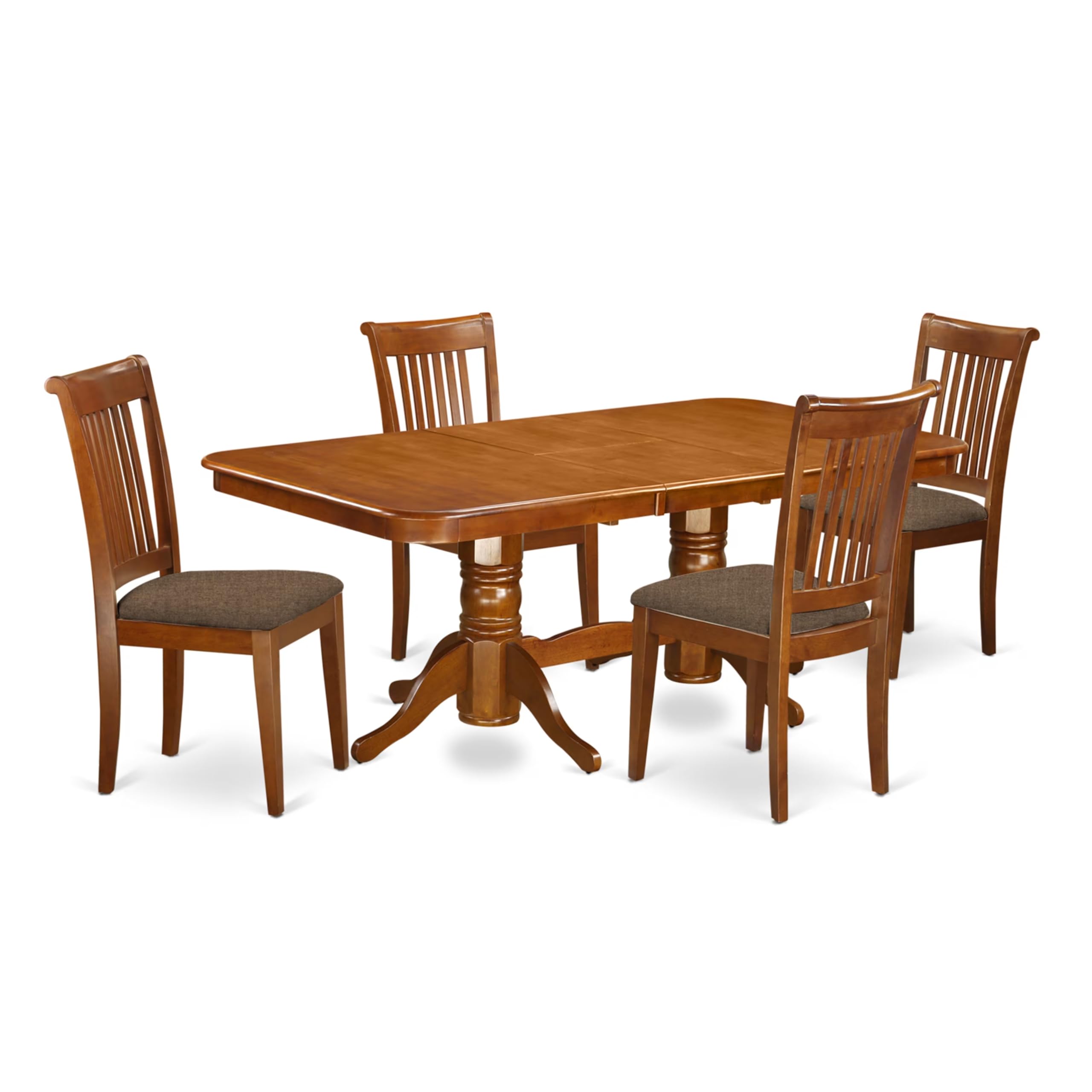 East West Furniture NAPO5-SBR-C 5 Piece Dining Room Furniture Set Includes a Rectangle Kitchen Table with Butterfly Leaf and 4 Linen Fabric Upholstered Chairs, 40x78 Inch, Saddle Brown