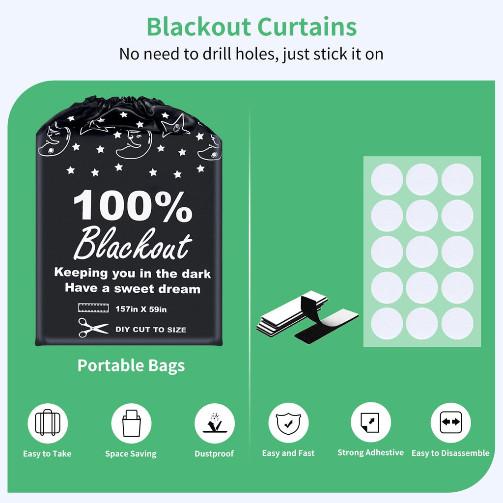 Boxelfos 100% Blackout Blind Curtains Window Cover [157'' X 59'' Xxl] [Diy Cut To Any Size Or Shape] [Hook & Loop Tabs][ Portabl