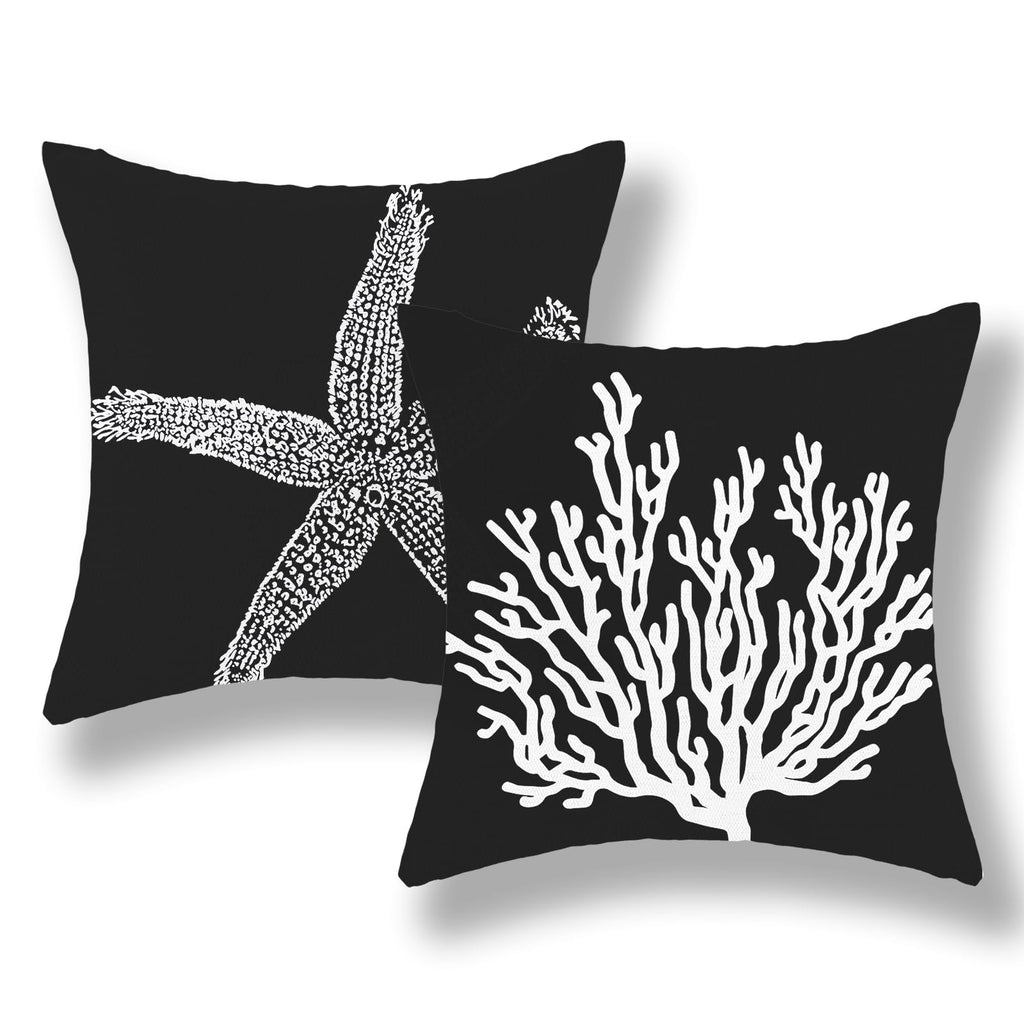 Golianda Coastal Pillow Covers 18X18 Set Of 2 Black Starfish Throw Pillows Nautical Ocean Decorations Summer Beach Coral Pillowc