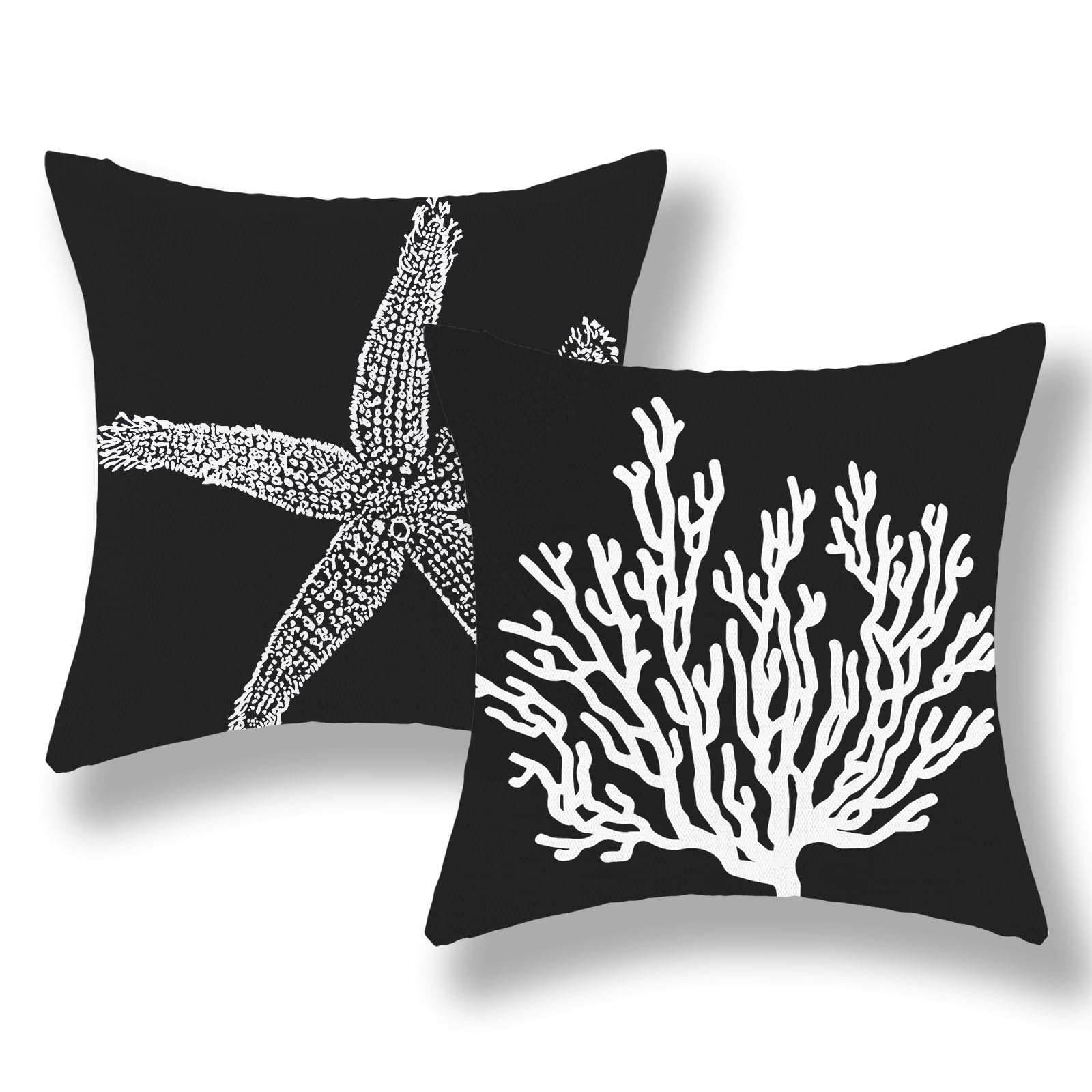Golianda Coastal Pillow Covers 18X18 Set Of 2 Black Starfish Throw Pillows Nautical Ocean Decorations Summer Beach Coral Pillowc