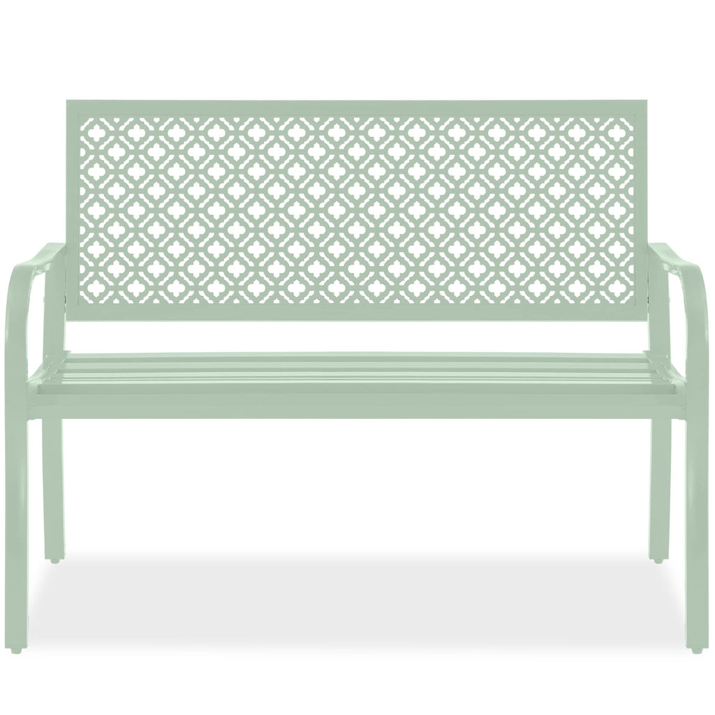Best Choice Products Outdoor Bench 2-Person Metal Steel Benches Furniture For Garden, Patio, Porch, Entryway W/Geometric Backrest, 790Lb Capacity - Mint Green