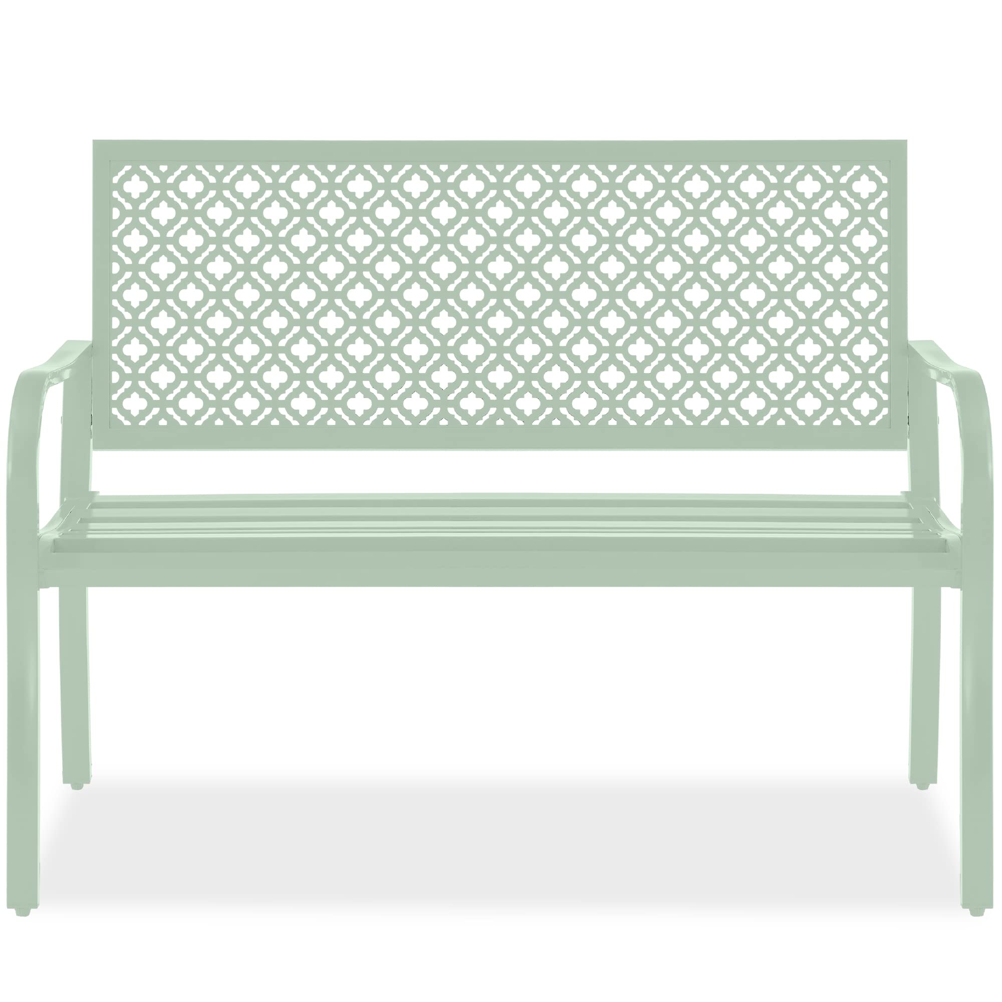 Best Choice Products Outdoor Bench 2-Person Metal Steel Benches Furniture For Garden, Patio, Porch, Entryway W/Geometric Backrest, 790Lb Capacity - Mint Green