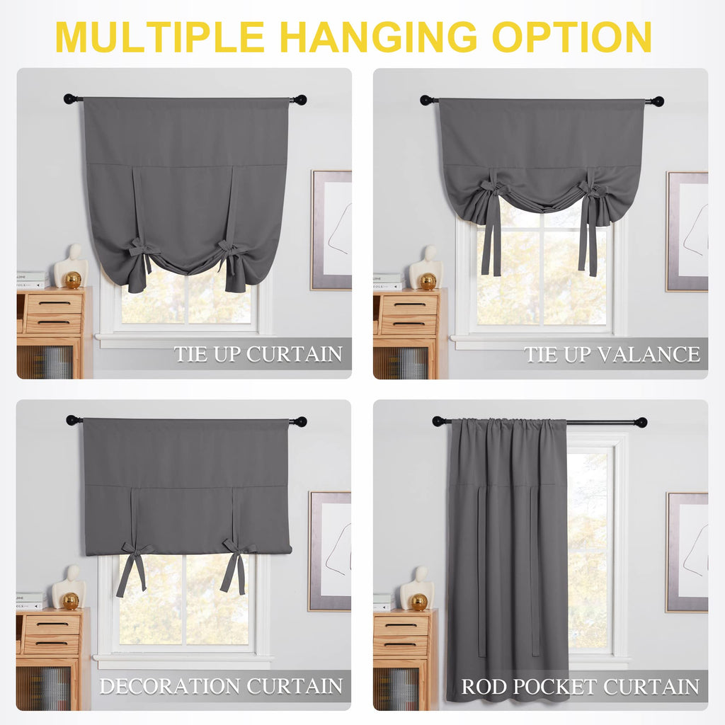 Nicetown Blackout Curtain For Kitchen Window, Energy Efficient Tie Up Shades For Living Room Rod Pocket Balloon Shade For Thanks