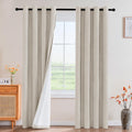 PrinceDeco Nature Linen Curtains 100% Back Out Curtains for Living Room/Bedroom 84 Inch Length Burlap Fabric Thermal Insulated &