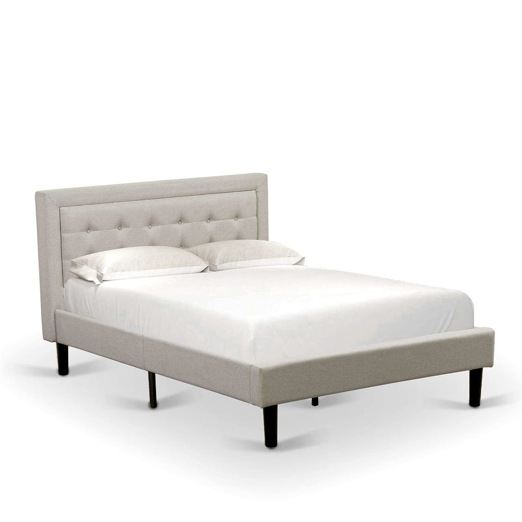 East West Furniture FN08F-1VL14 2-Pc Platform Bedroom Set with 1 Full Size Bed Frame and a Night Stand - Reliable and Durable Manufacturing - Mist Beige Linen Fabric