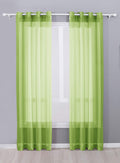 Decotex 2 Piece Sheer Voile Grommet Top Window Curtain Panel Drapes (54 X 95, Lime Green)