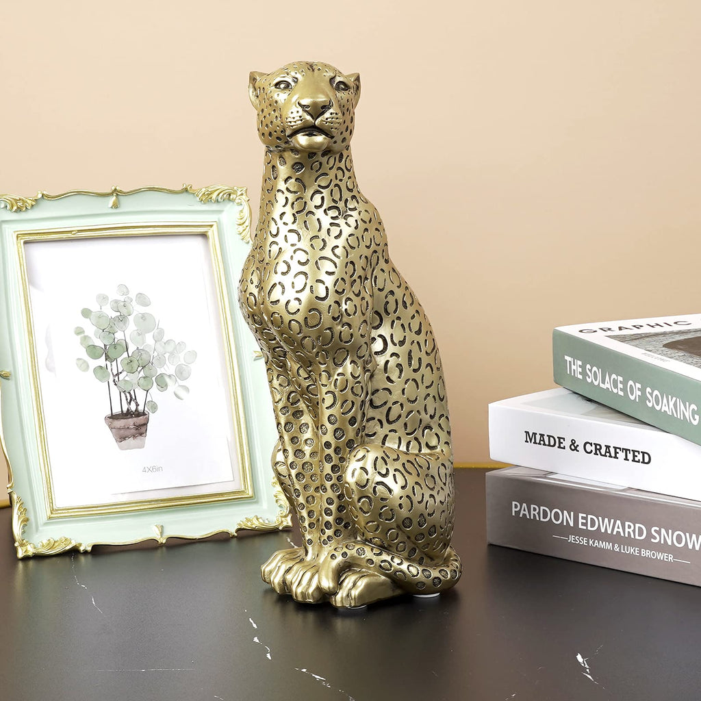 Polyroyal Cheetah Statue Home Decor Leopard Sculpture Resin Sitting Cheetah Figurine Desktop Table Top Ornament Decoration For H