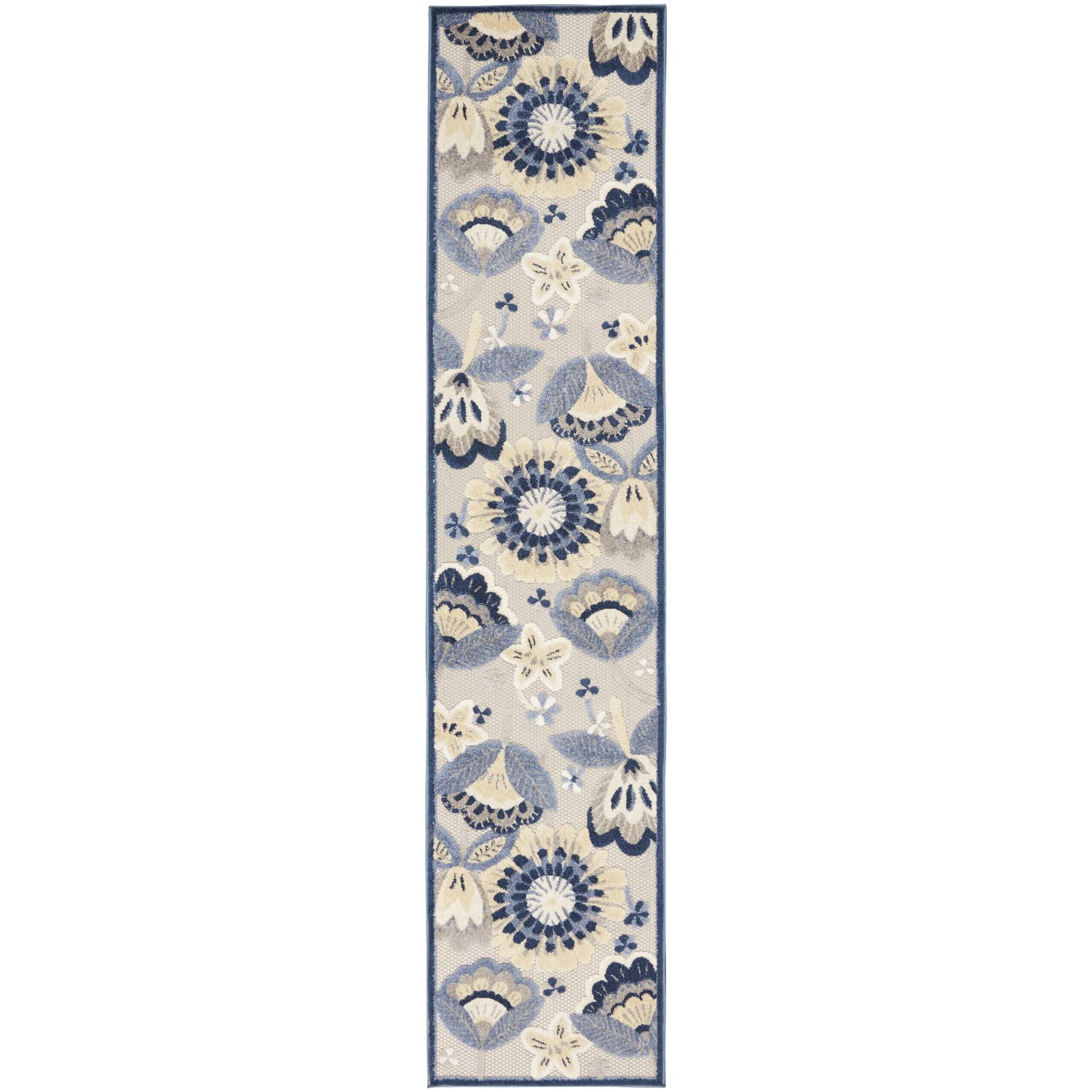 Nourison Aloha Indoor/Outdoor Blue/Grey 2'3' X 10' Area Rug, Easy Cleaning, Non Shedding, Bed Room, Living Room, Dining Room, B