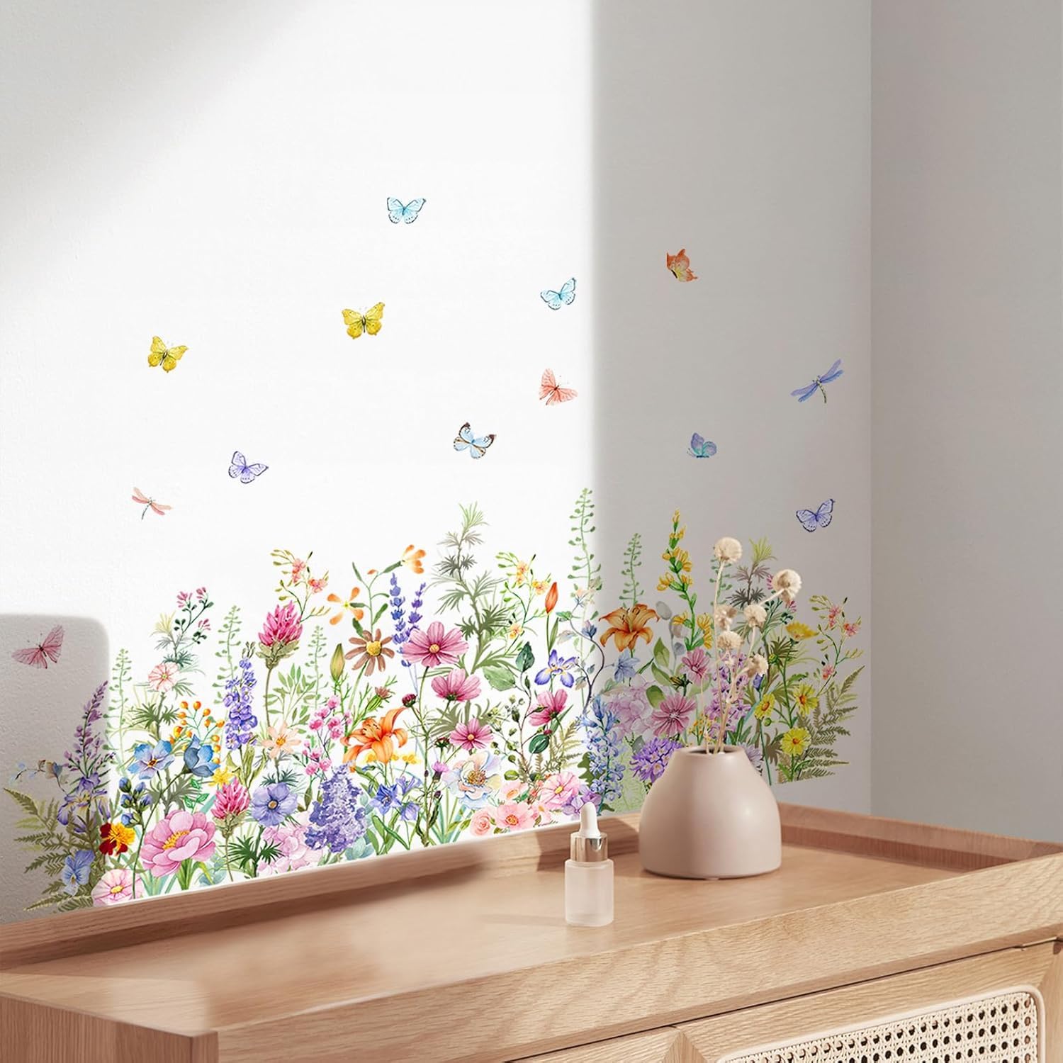 Wildflower And Butterfly Wall Decal Sticker, Floral Border