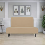 Easy-Going Stretch Futon Slipcover Armless Futon Bed Cover Furniture Protector Without Armrests With Elastic Bottom For Kids, Soft Jacquard Fabric Small Checks (Medium, Sand)