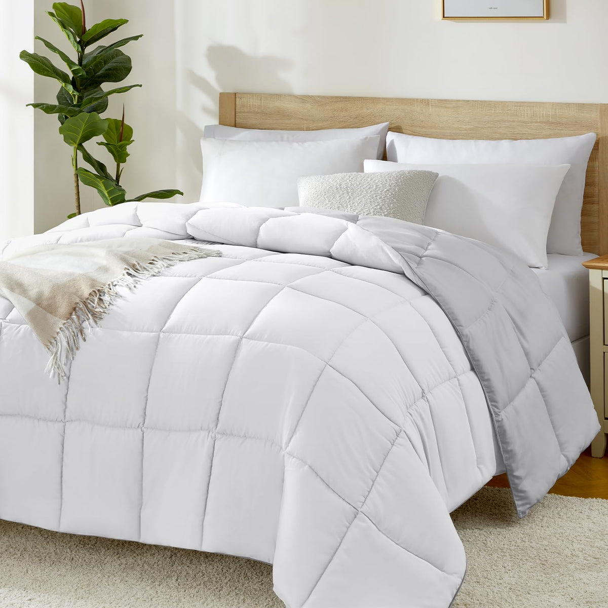 Homelike Moment Lightweight Twin Comforter - Grey Down Alternative Comforters Twin Size Bed, All Season Duvet Insert Quilted Rev