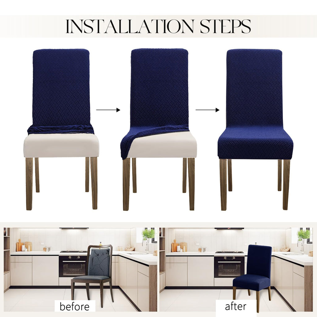 Mosayt 100% Waterproof Dining Room Chair Covers Set Of 4, Super Fit Stretch Jacquard Parson Chairs Slipcovers Removable Washable
