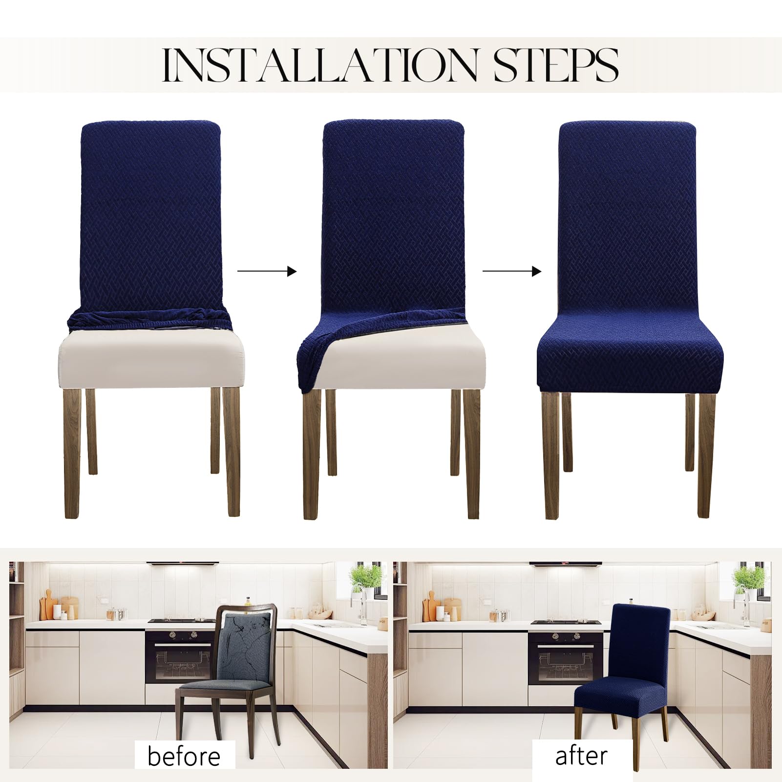 Mosayt 100% Waterproof Dining Room Chair Covers Set Of 4, Super Fit Stretch Jacquard Parson Chairs Slipcovers Removable Washable