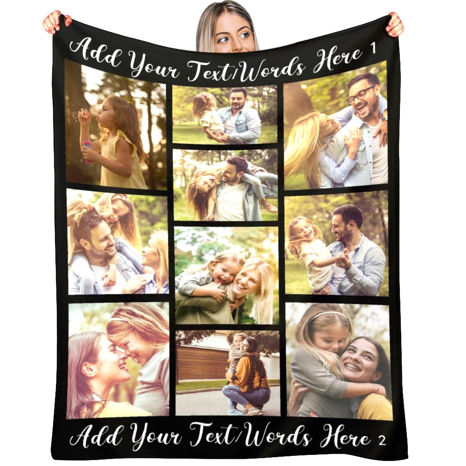 Personalized Blanket With 10 Photos Custom Blanket For Adults Kids Birthday Xmas For Dad Mom Son Daughter Family Picture Throw B