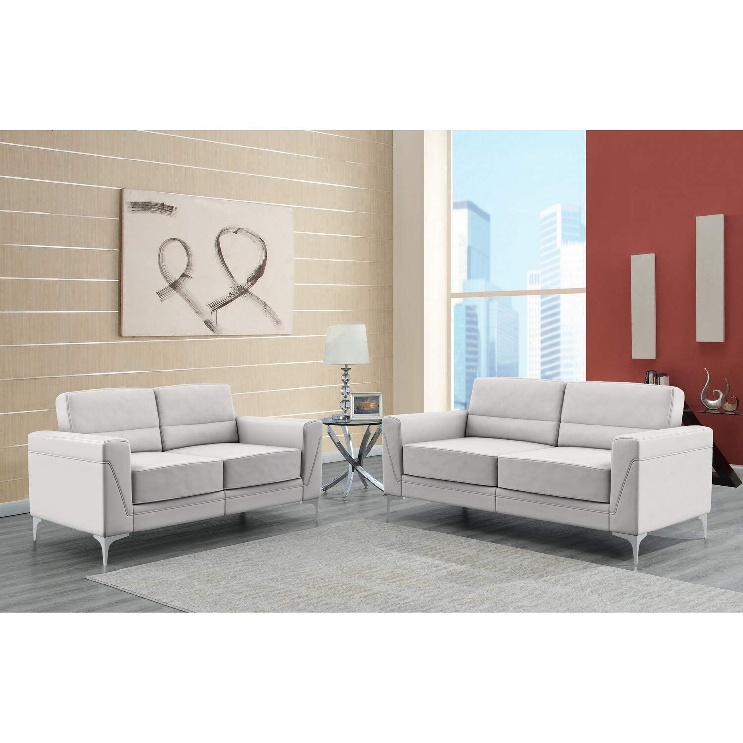Global Furniture USA U6109 Light Gray Fabric PVC Sofa with Metal Legs