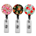 Retractable Badge Holders, Cute Nursing Badge Reel, Badge Clip Id Card Holders (3Pack Flowers)